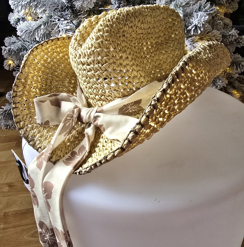 Roxy Straw Hat with Floral Ribbon